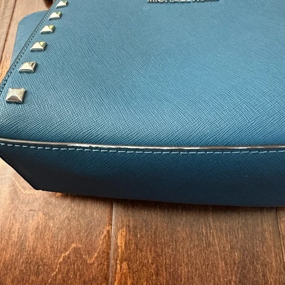 Michael Kors Blue Trapezoid Crossbody Bag with Studded Detailing - Picture 16 of 16